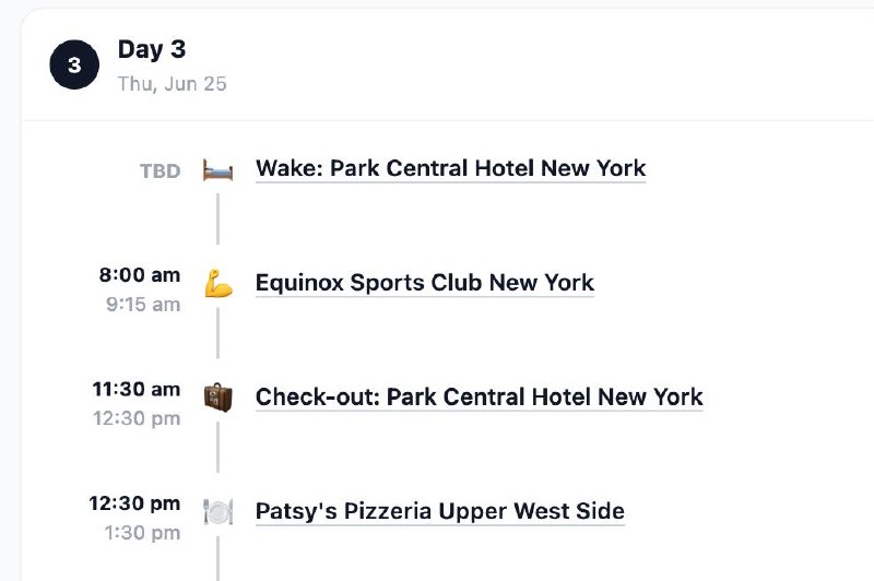 Day 3 TimeSyncher itinerary preview